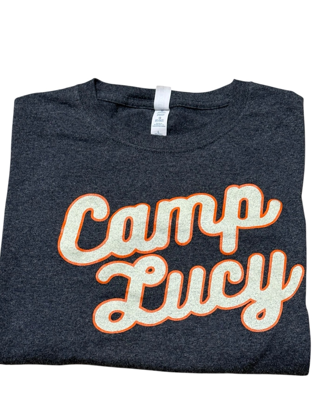 Camp Lucy Resort Graphic T-Shirt Size Large Dark Gray Vintage Style Tee